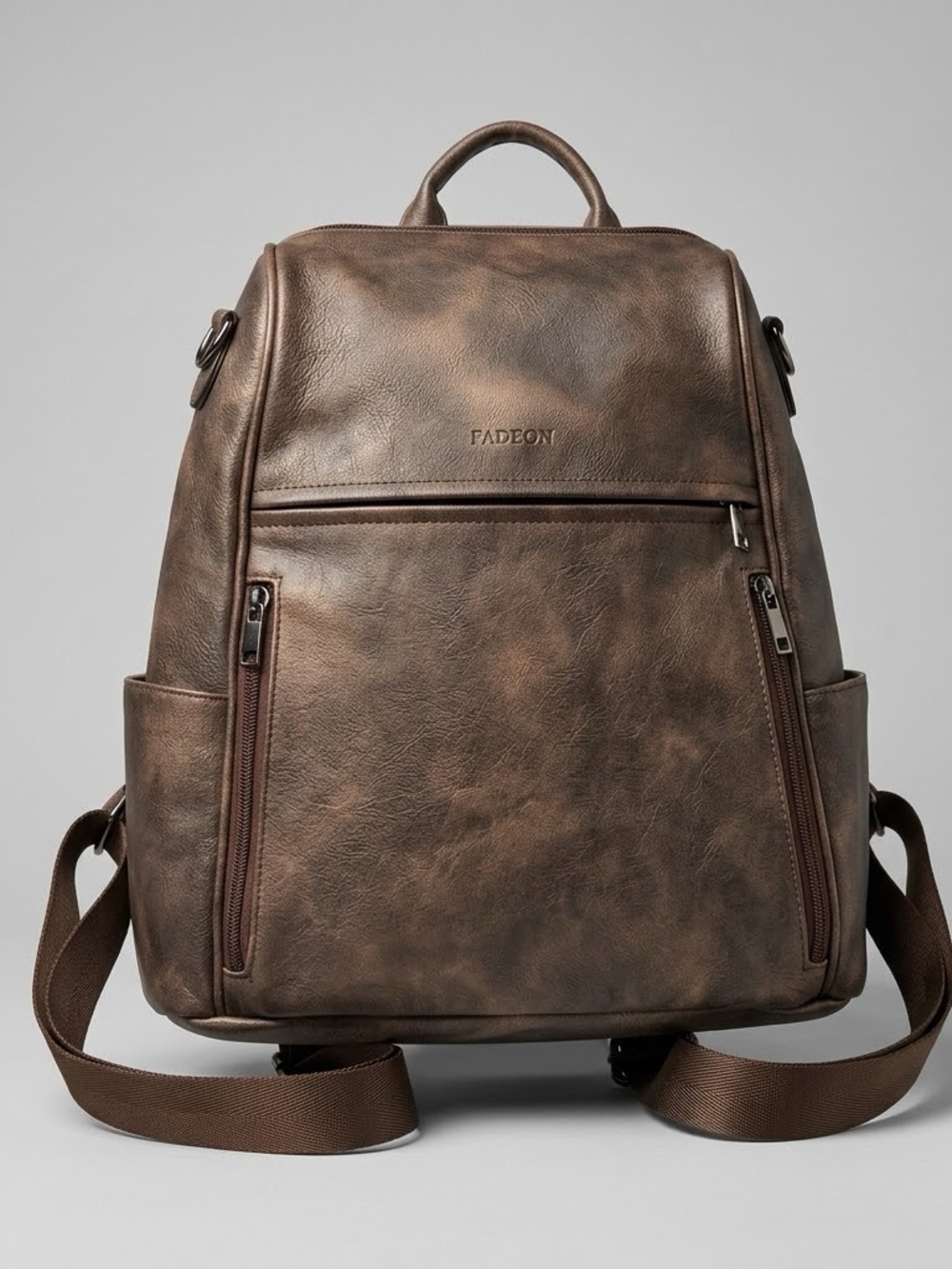 FADEON Distressed Backpack Purse | Multi-Pocket Convertible Travel Bag